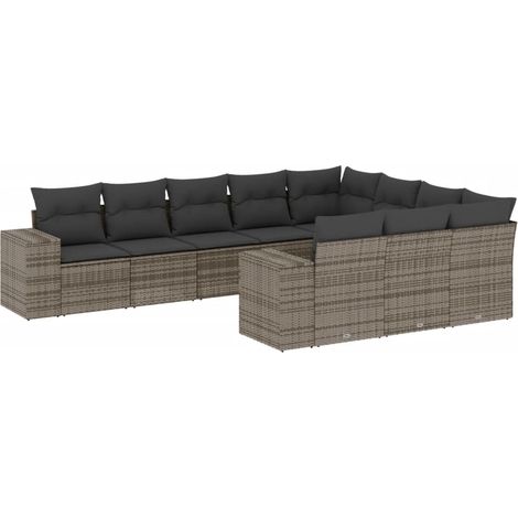 vidaXL Set Divano da Giardino 10 pz con Cuscini Grigio in Polyrattan (1/5)