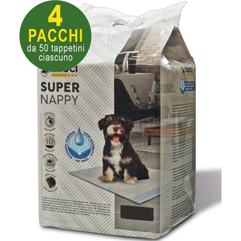 200 tapis hygiéniques pour chiens Super Nappy 60X40 cm - 4 paquets de 50 pièces chacun