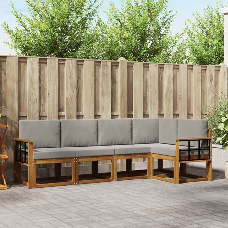 Outdoor-Sofagarnitur mit Kissen 5 pcs Natürlich und Hellgrau (1/5)