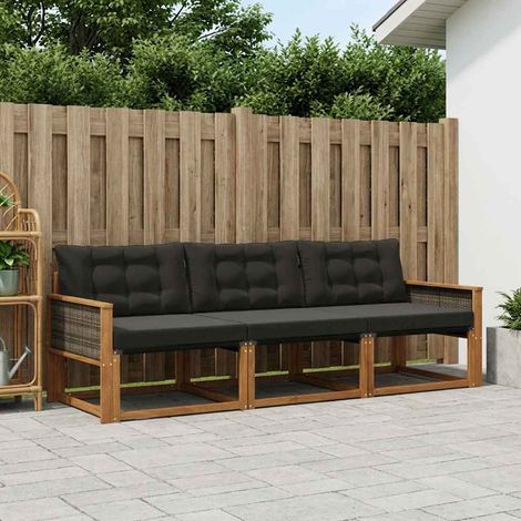vidaXL Ensemble de canapés d'extérieur 3 pcs Naturel et noir (1/5)