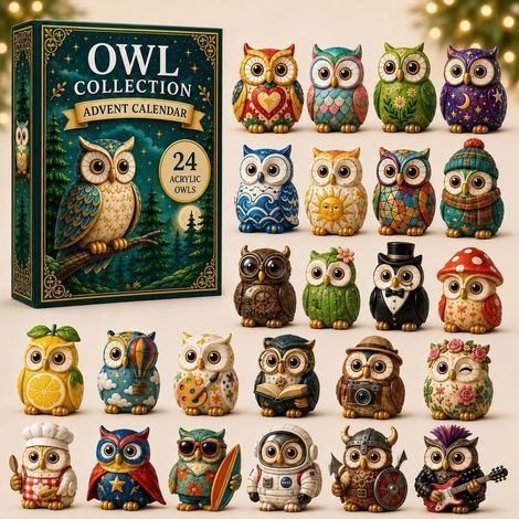 Hibou nuit verte calendrier avent 2026 2D boîte surprise