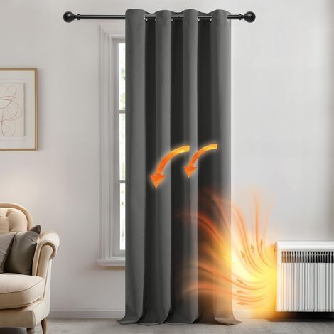 Rideaux Occultants Isolant Thermique Anti Froid, 132X214 CM (Largeur X Hauteur), Rideaux pour Salon et Chambre, Design Moderne à Oeillets, Gris Clair, 1Pièces (1/5)