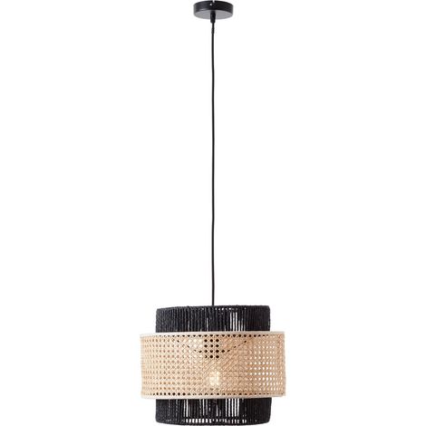 BRILLIANT Lampe, Arles Pendelleuchte 35cm schwarzmatt/rattan, 1x A60, E27, 40W, Kabel kürzbar / in der Höhe einstellbar (1/3)
