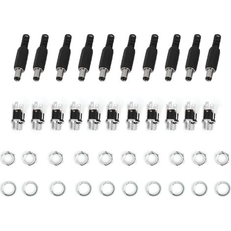 10 paires connecteurs fiche jack DC 12V 2,1x5,5mm mâle femelle adaptateur prise alimentation (1/5)