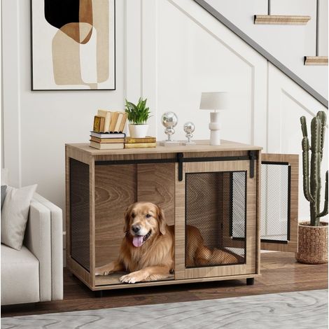 Box pour chien en bois 98 x 60 x 78 cm, couleur noyer HAVRYA (1/4)