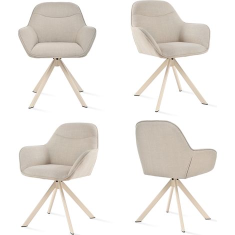 Goeurvant Sedia girevole a 360° con seduta morbida, schienale curvo elegante e braccioli ergonomici, comfort elegante per ogni stanza- Set di 4 - Beige - Tessuto testurizzato (1/5)