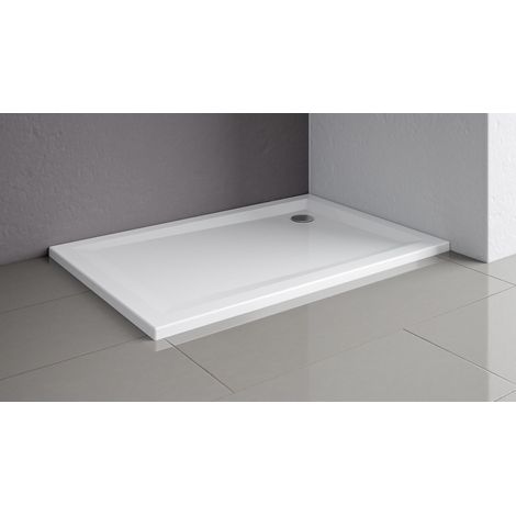 Duschwanne aus Sanitär-Acryl flach von Schulte, inkl. Markenablauf (Durchmesser 5,2 cm) und Füße, ohne Schürze Höhenverstellbarkeit ohne Schürze 13-20 cm, Rechteck, Alpinweiß, 80 x 120 cm (1/2)