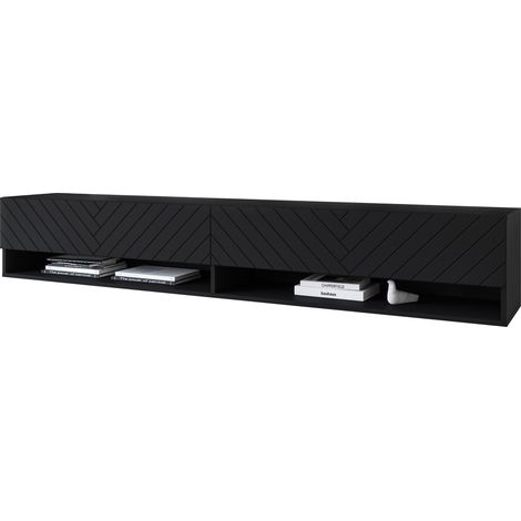 Selsey WANDER - Meuble TV - 180 cm - noir graphite/noir à chevrons - avec LED (1/5)