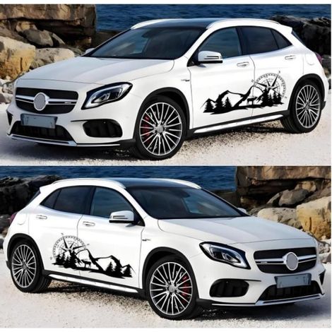 Autocollant Voiture - Vinyle Noir - Forêt Cerf Boussole - 70 x 29 cm - Pour Carrosserie Camping-Car SUV Véhicule Tout-Terrain - 2 Pièces (1/5)