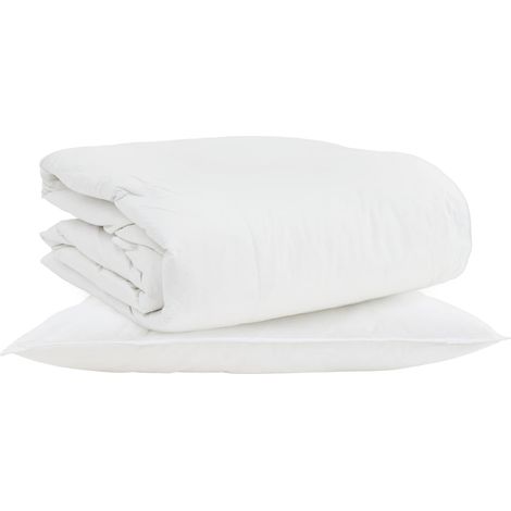 Duvet 2-en-1 avec oreiller 2 pcs Blanc Plume de canard (1/5)