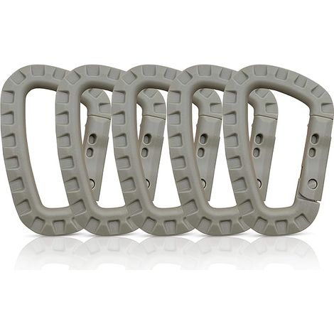 Mousquetons en Plastique – Lot de 5 – Mousqueton Tactique Militaire Noir avec Fermeture à Ressort – Mousqueton Robuste en Forme de D pour Sac à Dos, Camping et Extérieur – Carabiner (1/5)