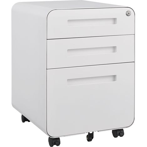 Caisson de classement mobile blanc à 3 tiroirs pour bureau, rangement sous bureau, design simple, compatible avec les dossiers A4/Letter/Legal, anti-basculement à 5 roues, acier laminé à froid, imperm (1/5)