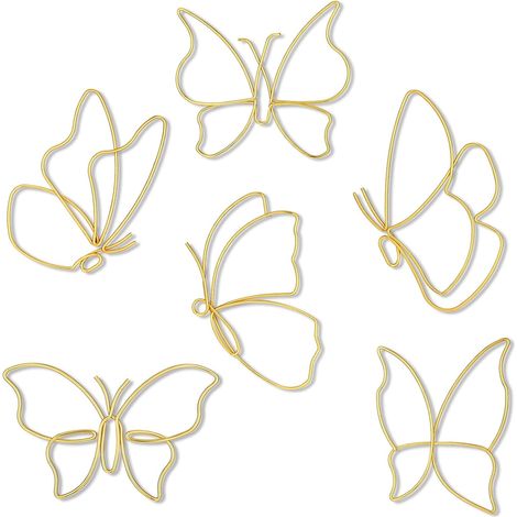 6 Pieces Metal Butterfly Wall Decor Metal Wall Art Heart Hanging Decorations Wire Flowers Decals Decor for Kitchen Bathroom Indoor Outdoor Wedding Birthday Party(Classic,Gold) (1/5)