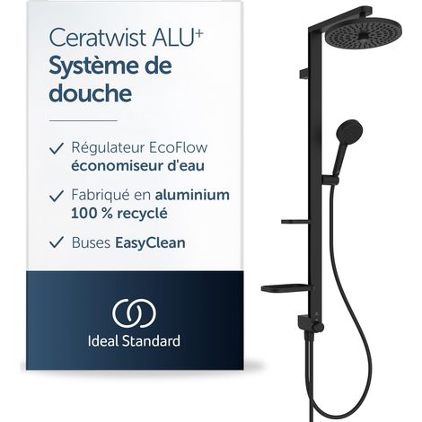 Colonne de douche, fabriquée à partir d'aluminium recyclé à 100%, douchette à économie d'eau avec différents types de jets – Noir Mat (338x501x1104 mm) (1/5)