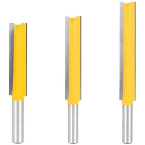 Kaelt - Fraise droite à araser bois extra longue 8mm – Lot de 3 – Diamètre de coupe 1/2" – Longueurs 50/63/76mm – Pour bois dur et MDF - 2quot (1/5)