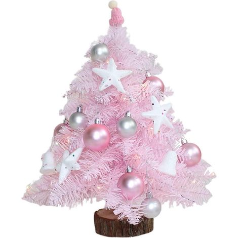 Sapin de Noël de table, mini sapin de Noël rose artificiel avec lumières LED et boules scintillantes, 45 cm. (1/5)