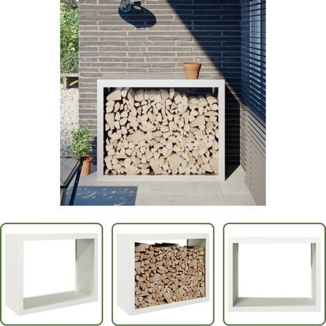 vidaXL Porte-bûches - Portant de bois de chauffage blanc 100x40x80 cm acier (1/5)
