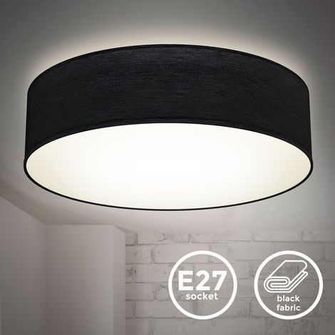 Deckenleuchte Ø38 cm - Stoffschirm, E27 Fassung, 2-flammig, schwarz