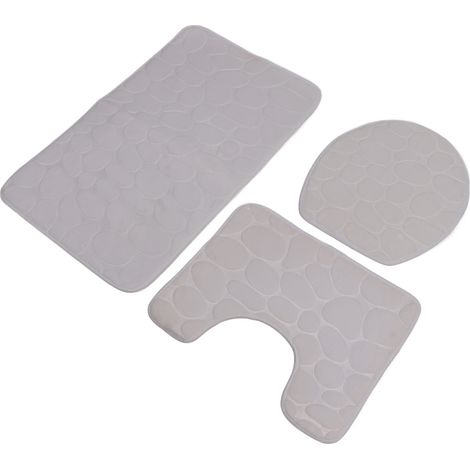 Ensemble de 3 tapis de bain en forme de U, tapis de toilette profilé, couvre-abattant, tapis de bain absorbant et antidérapant pour l'apprentissage de la propreté, pour enfants et adultes, blanc (1/5)