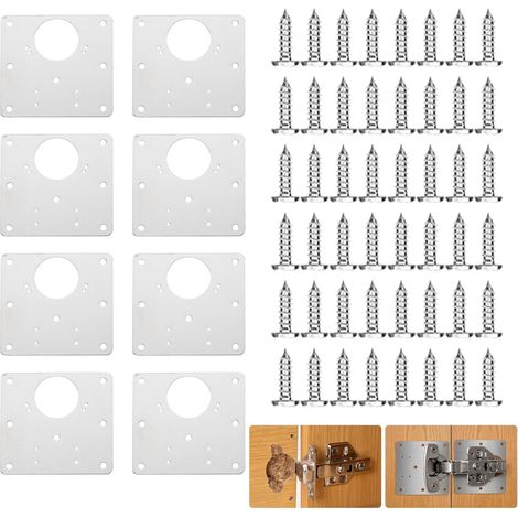 Plaque de Reparation Charnieres Meuble 8 Pieces Plaque Reparation Charniere Porte Avec 48 Vis 9x9cm Charniere Porte Cuisine Charniere Meuble Convient Aux Armoires Meubles Tiroirs (1/5)