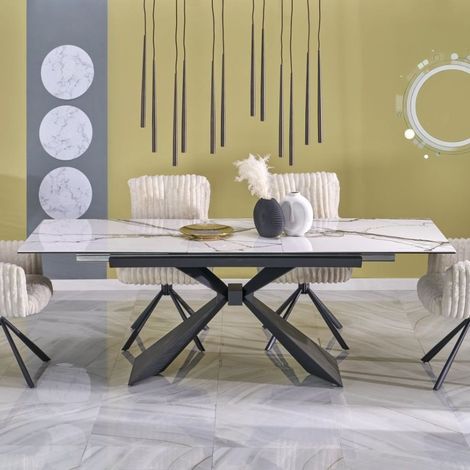 Table extensible en céramique aspect marbre blanc 180 - 230 cm Micka (1/5)