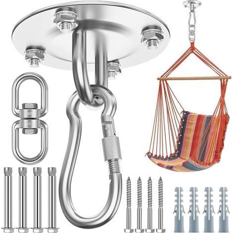 Crochets pivotants en acier inoxydable 304 pour plafond. porche en bois. salle de sport. suspension de yoga - 400 kg Capacité (1/5)