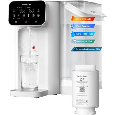 Waterdrop CT01 Chaude & Froide Distributeur d'eau avec Filtre, Réduit TDS, Calcaire & Chlore,8 Étapes Filtration, Réglages Température Multiples (15-95 °C)
