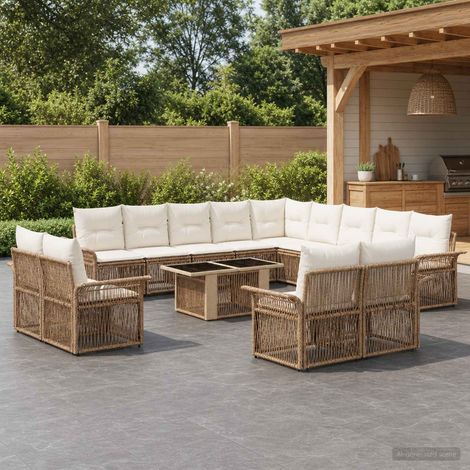 vidaXL Set Divano da Giardino 14 pz Beige e Bianco Crema polyrattan (1/5)