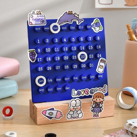 Calendrier Perpetuel - Calendrier Boucle En ABS Avec Base En Bois - Pour Bureau Maison Et Decoration Intérieure - 1 Pièce (1/3)