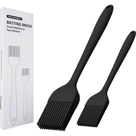 Pinceau Cuisine Silicone - Lot De 2 - Acier Inoxydable - Résistant Chaleur - Barbecue Pâtisserie - Noir