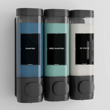 Lot de 3 - Distributeur Savon - Flacon Pompe - Sans Perçage - Rechargeable avec Verrouillage - Pour Salle de Bain et Hôtel - Transparent - 300ml (1/5)
