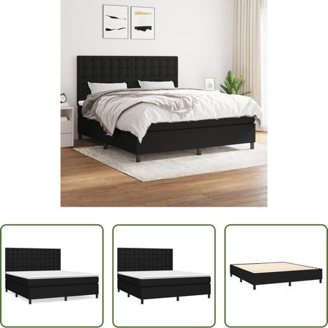 vidaXL Tête de lit réglable - Sommier à lattes de lit avec matelas Noir 160x200 cm Tissu (1/5)
