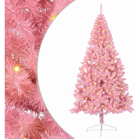 vidaXL Artificial Pre-lit Christmas Tree with 300 LEDs Pink 240 cm PVC