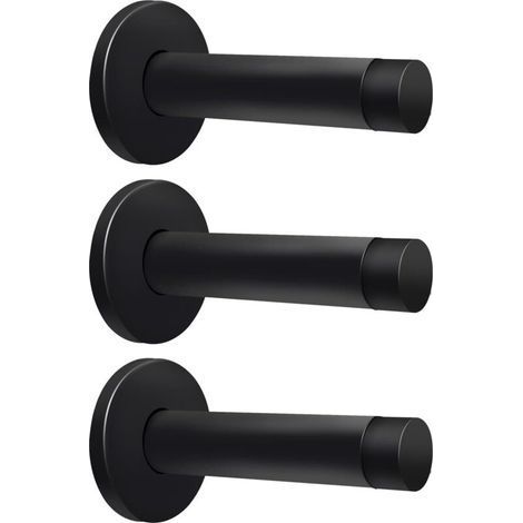 Un set di 3 fermi per porte da parete in metallo, in acciaio inox 304, con puntali in gomma, adatti per battiscopa e maniglie delle porte, riducono il rumore, neri. (1/5)
