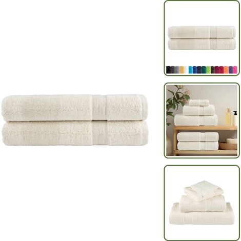 The Living Store Premium-Handtücher SOLUND 2 Stk. Cremeweiß 100x200 cm 600 g/m² - Baumwolle - Cremefarbenes Handtuch - Badezimmertextilien - Waschbare Handtücher - Große Handtücher (1/5)