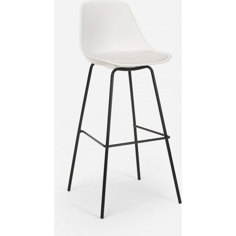 Taburete alto de metal para barra de cocina con cojín de diseño moderno Willis - Blanco