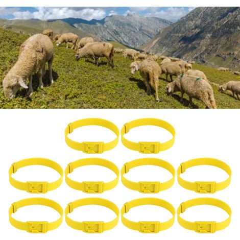 Collar ajustable de PU de 23 pulgadas para animales de granja como cabras, vacas, caballos y ovejas, color amarillo, 10 unidades. (1/5)