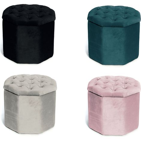 Pouf Salotto Contenitore Imbottito Trapuntato Ottagonale Velvet Tinta Unita, misuraPoufcoloreRosa Antico (1/4)