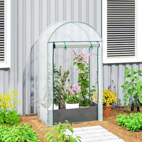 Mini serre de jardin serre balcon avec sac de plantation et housse en plastique renforcé, porte enroulable, transparente (1/5)
