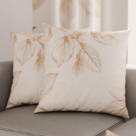 Lot de 2 Taies d'Oreillers 50x50 cm 100% Microfibre Hypoallergénique, Housse Oreiller Rectangulaire Motif Floral Beige, Paquet de 2 (1/3)