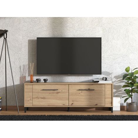 Mobile Porta tv Nazzaro, un Ripiano, 2 Ante, 2 Vani, 157x40x52h cm Marrone Rovere Nodi (1/5)