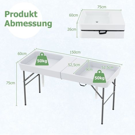 Table de camping pliante avec double vasque et tuyau de vidange (1/5)