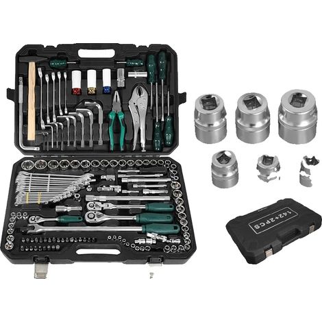 Set di chiavi a bussola da 144 pezzi, in acciaio al cromo-vanadio, include bussole da 1/2 pollice e 3/8 di pollice, custodia compatta, versatile per riparazioni automobilistiche. (1/5)