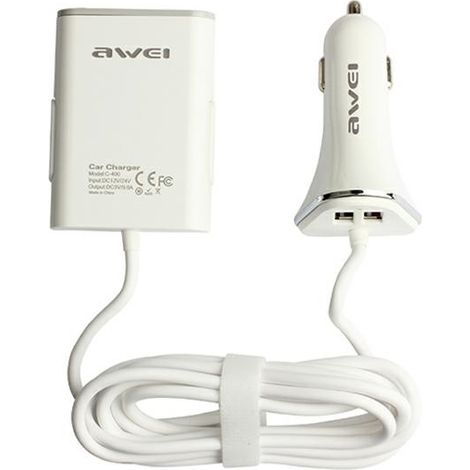 Caricabatterie da auto awei ad alta velocità con 4 porte USB, colore bianco, 9,6 A. (1/2)