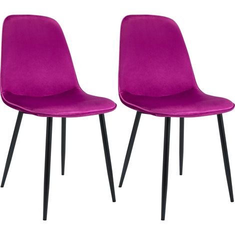 Lot de 2 chaises de salle à manger élégantes et minimalistes en velours violet cadre en métal noir 100007544