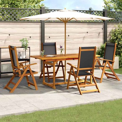 Ensemble repas de jardin 7 pièces en bois d’acacia, table extensible et chaises en textilène noir - PANGIVO (1/5)