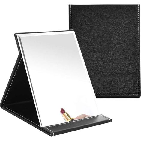Miroir De Maquillage Pliable - 17 X 12 Cm - Support Réglable - Revêtement En Cuir Pu - Pour Voyage Chambre Ou Camping - 1 Pièce (1/5)