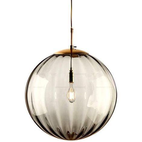 Lampe à Suspension en Verre Boule, Lampe Suspension Table Salle à Manger Réglable, Suspensions Luminaire en Verre Industrielle Vintage Lustre Chambre Salon, E27, Ø20cm, Gris (1/5)