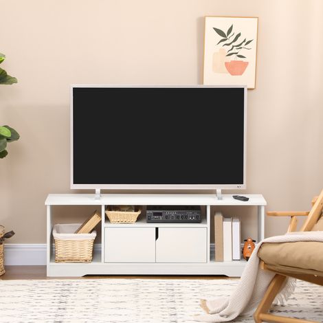 Support TV sur roulettes en bois 120x30x41 cm, compatible écrans jusqu'à 42 pouces, avec armoire de rangement et étagères ouvertes (1/5)