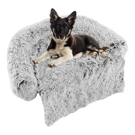 GOPLUS Coussin pour Animaux avec traversin Doux, Tapis apaisant en Peluche pour Chien avec Housse Amovible Lavable,Gris, M (1/5)